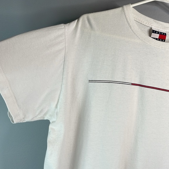Vintage 90s Mens Tommy Hilfiger Jeans Graphic Logo T-Shirt White Crewneck Boxy L - Picture 4 of 9
